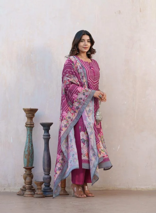 دي دبليو طقم كورتا مستقيمة بطبعة زهور مع بنطال ودوباتا للنساء